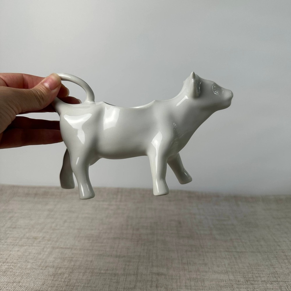 Vintage French Porcelain Cow Creamer Made in France White Ceramic Pitcher